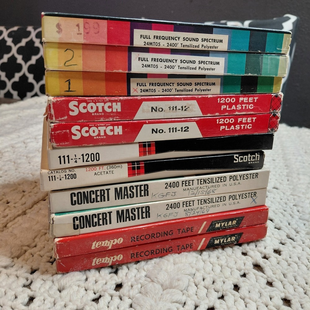 Lot‎ 11 Various 7" Reel To Reel Recording Tapes Vtg Recording Gear Boxes 60s